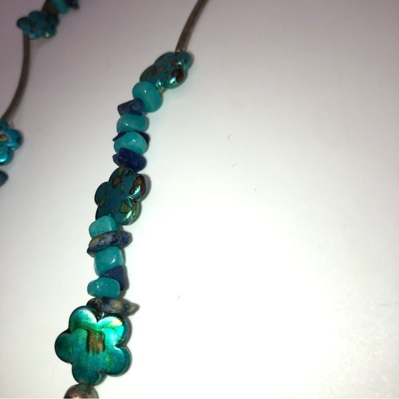 Vtg 950 Silver Lapis Chacedony & Dyed Flower Shaped MOP Beaded Necklace 17” - Picture 5 of 8